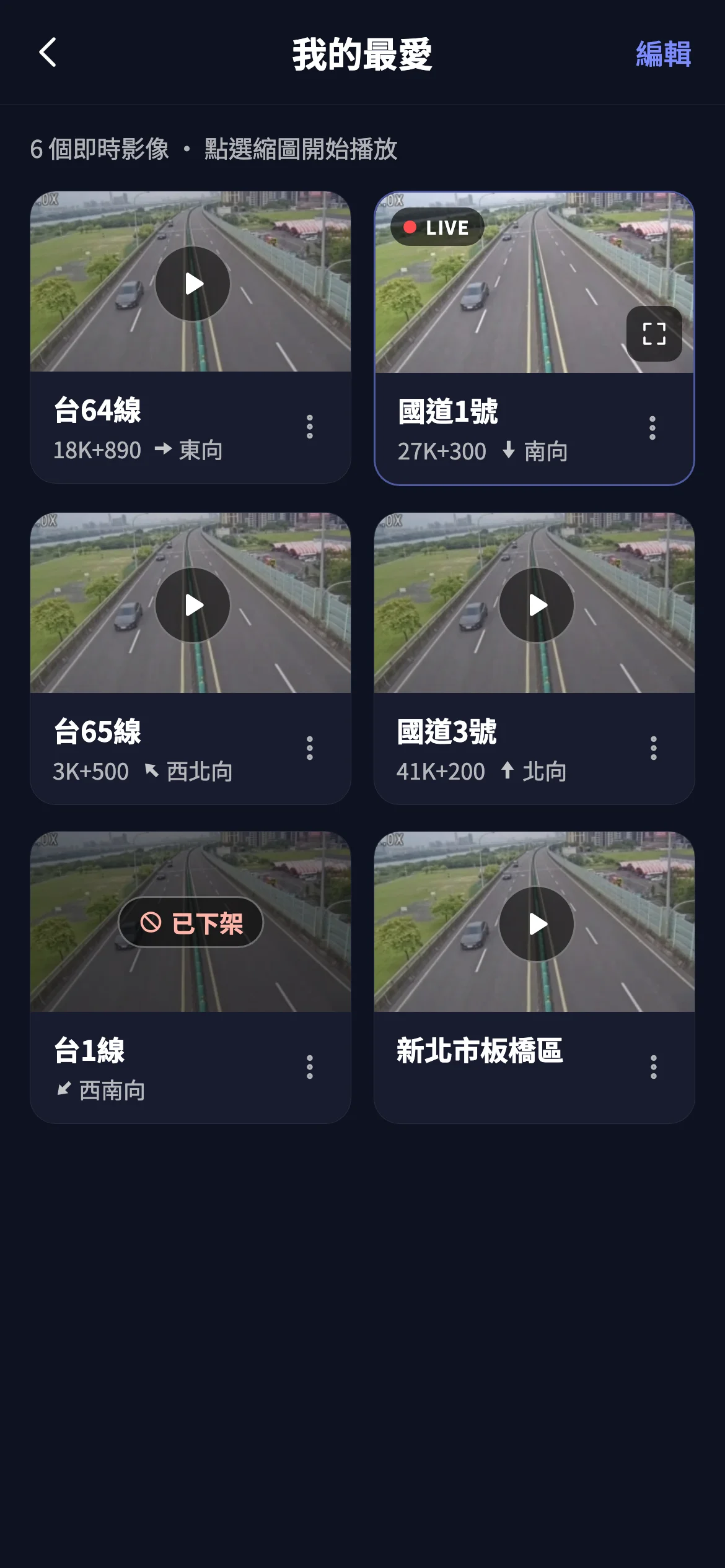 我的最愛：常看的道路攝影機縮圖一覽